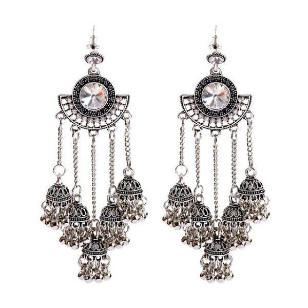 Long Tassel Jhumka Jhumki Earrings Charm Bell Exaggerated Cubic Zirconia