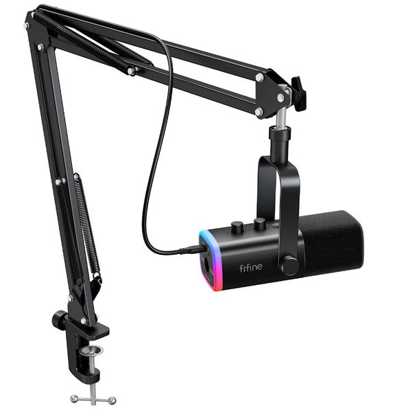 FIFINE - Dynamic Microphone Kit With Arm Stand And RGB Lighting - Black