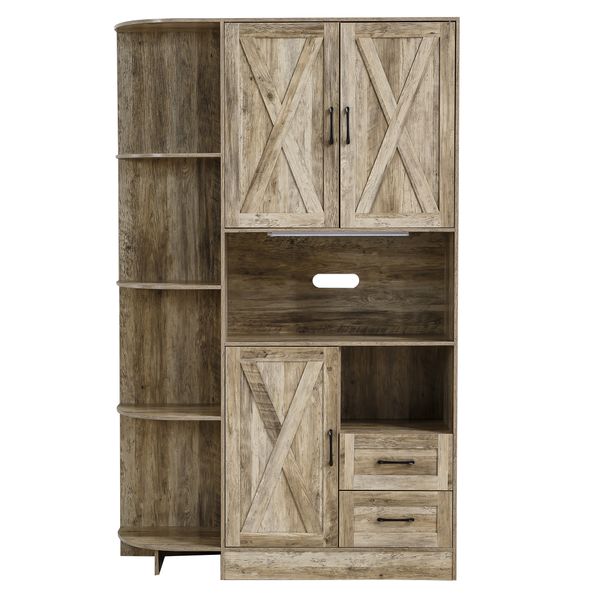 Retro-Style Wooden Grey Door-Panel Cabinet with a Light Strip