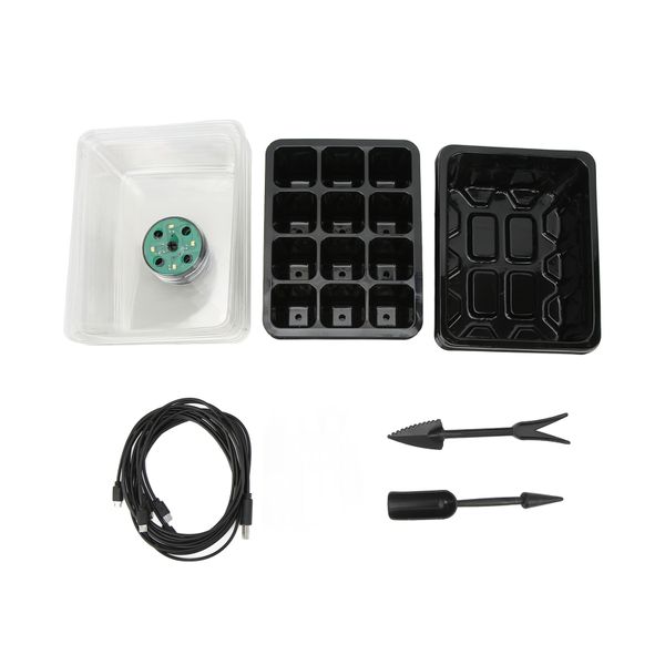 5 Pieces Seed Starter Tray With Transparent Lid And LED Light Green
