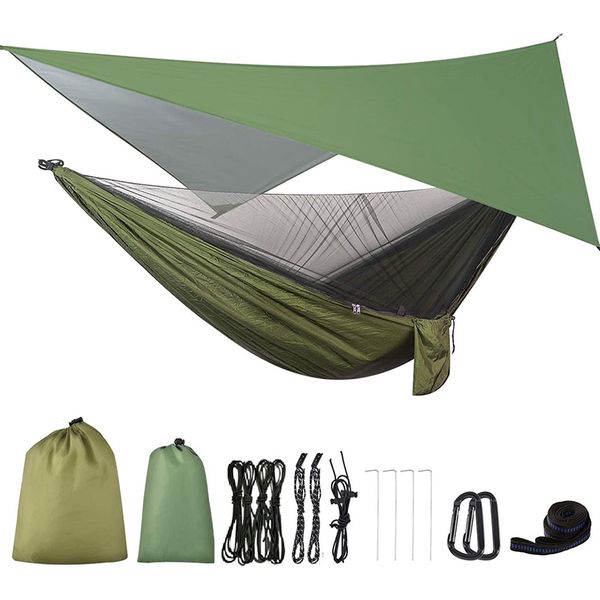 Camping Hammock With Rainfly Tarp And Mosquito Net Parachute Hammock