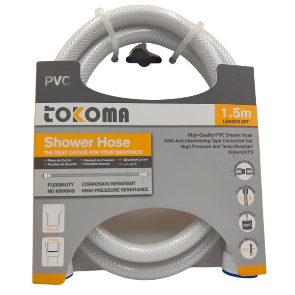 Tokoma 1.5m PVC Shower Hose with Anti-Intertwining Nut