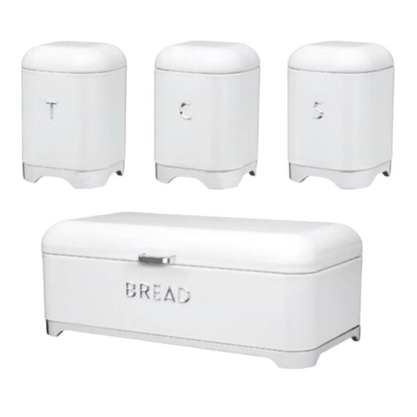 Distoplan New Bread Bin With 3 Piece Canister Set- White Bread Box