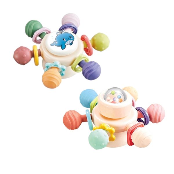 Suction Base 2-in-1 Grab and Spin Manhattan Teether and Rattle Toy - 2 Pack Set