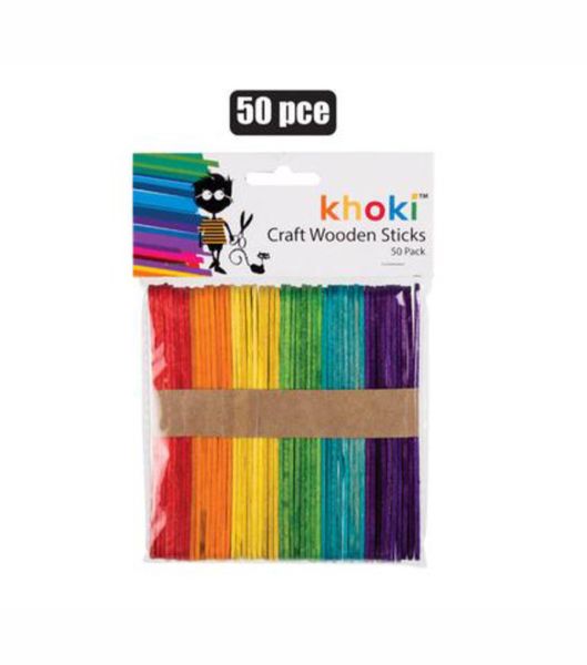 Arts and Crafts - 50 Colourful Craft Wooden Sticks- Pack Of 3