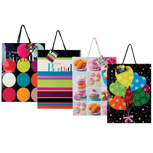 Bulk Pack x 8 Large Birthday Gift Bags 25x32cm