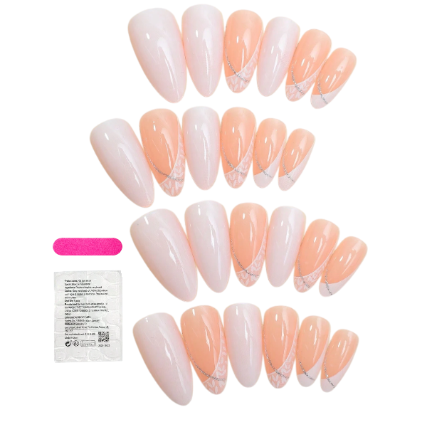 24Piece Blush French Tip Press-On Nails With Silver Accents - Pink