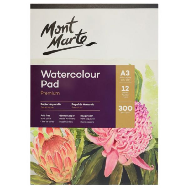 Mont Marte Premium Watercolour Pad A3 300gsm 12 Sheet