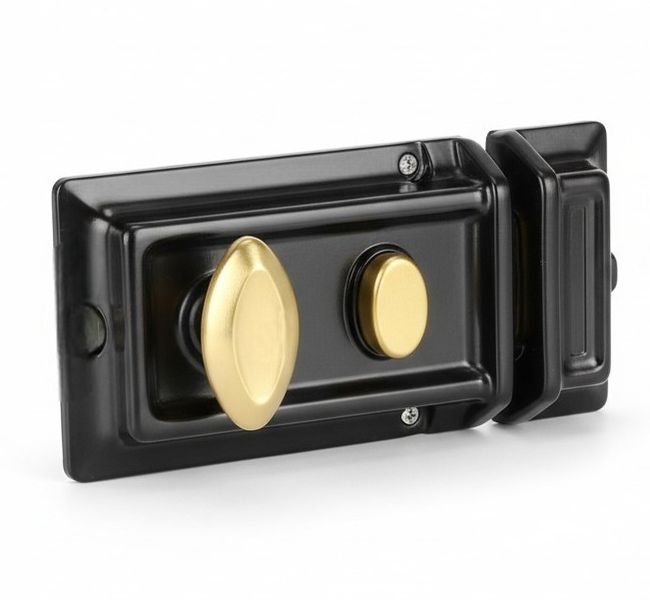 Black Security Rim Night Latch for Wooden Door Lock Skelm with 3 Keys