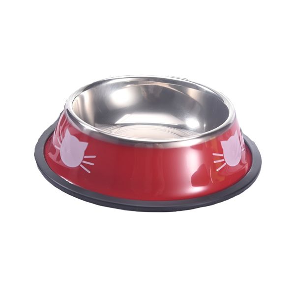 3.4cm Stainless Steel Pet Bowl with Non Skid Rubber Base - Red