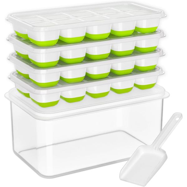 4Pcs Ice Cube Trays with Bin Shovel Ice Cube Mold Stackable Ice Trays Maker