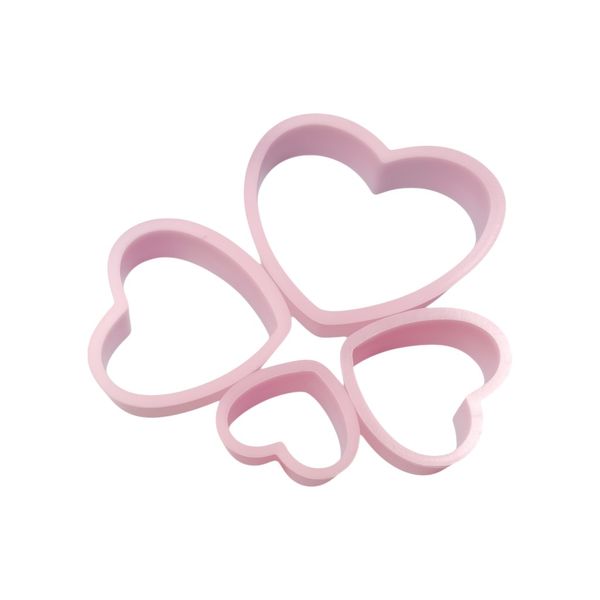 4 Piece - Heart Shaped Cookie Cutter Set In Various Sizes - Pink