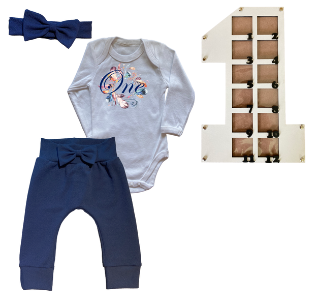 First Birthday Outfit-Long Sleeve &amp; Photo Frame-Boho