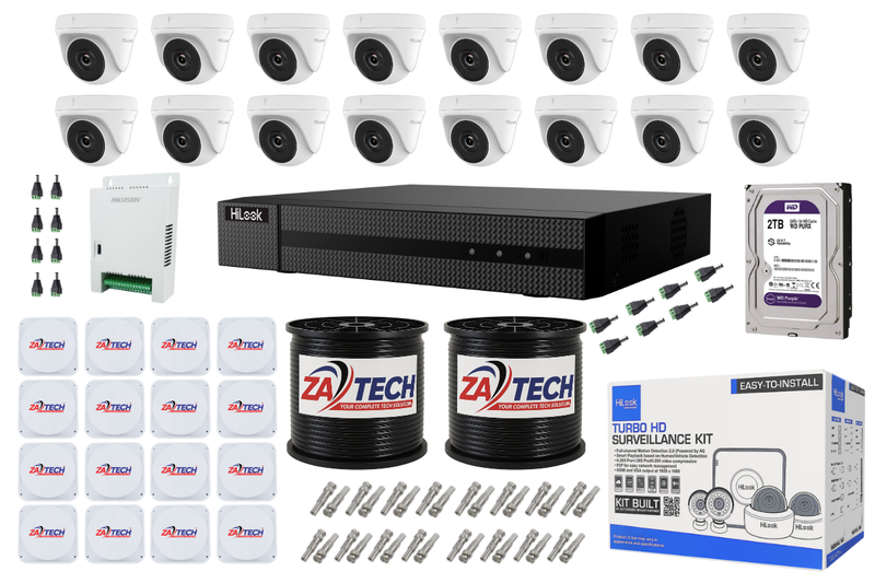 Hilook 16CH Dome CCTV Kit with 2TB HDD, Zatech RG59 100m Cable Rolls &amp; JB