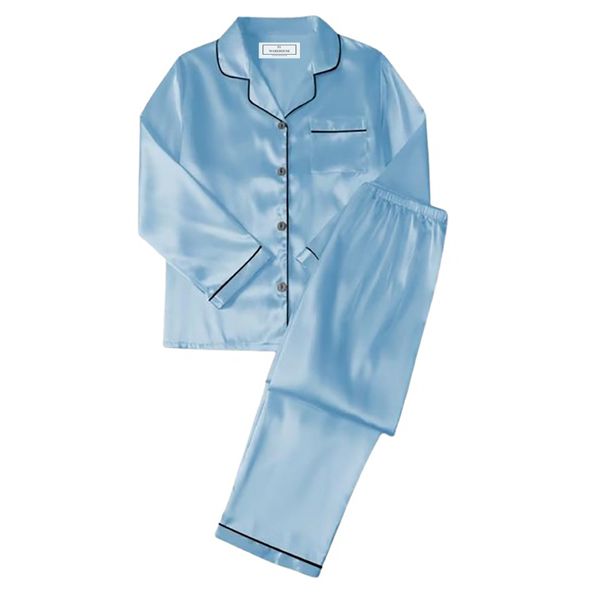 PJ Warehouse Sky Blue satin Winter PJ with Black Piping