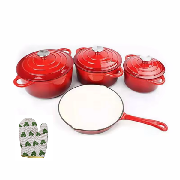 7-Piece Non-Stick Cast Iron Cookware Set with Gloves