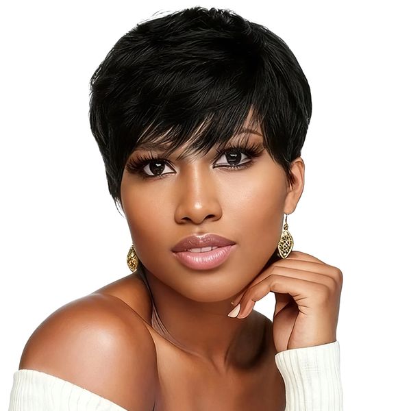 Black In Hair Glueless Short Pixie Cut Straight Wig Full Machine Made Wig