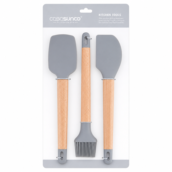 Premium 3-Piece Silicone &amp; Wood Kitchen Utensil Set