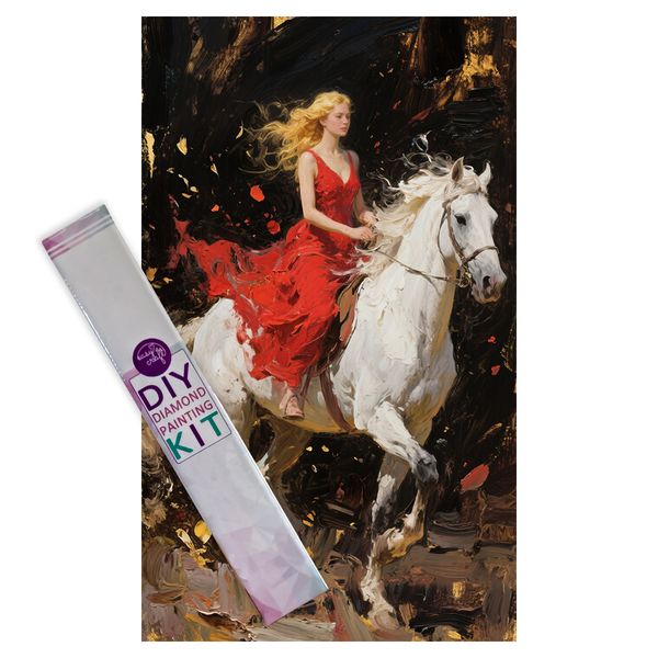 Diamond Painting DIY Kit,Full Drill, 50x30cm-The Girl Riding a Horse