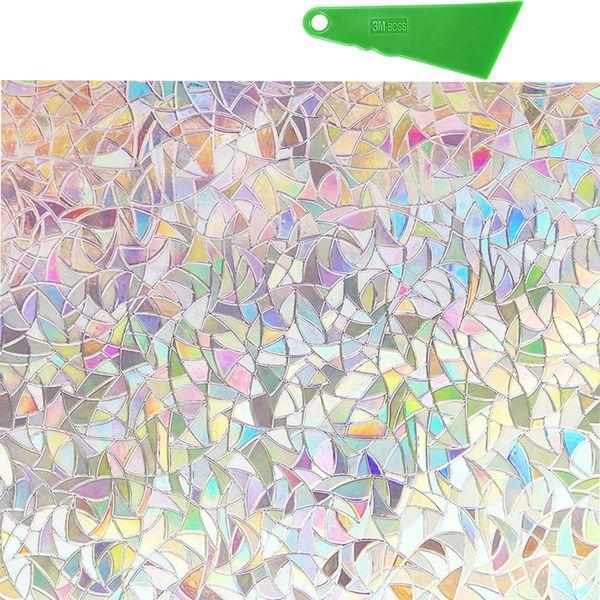 45x500cm Peel &amp; Stick 3D Rainbow Window Film Anti UV Kaleidoscope