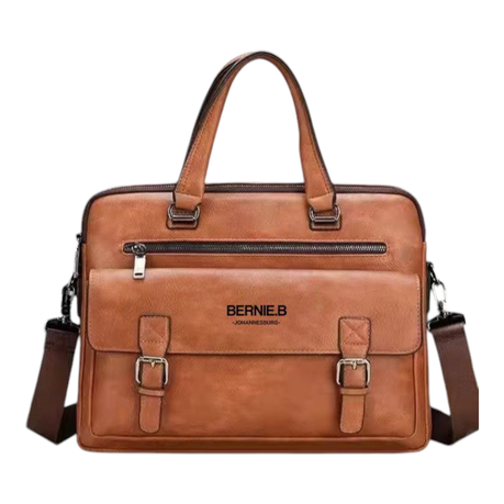 Laptop Bag - BERNIE.B Briefcase Leather Bag - PU Leather Bag - Light Brown Image