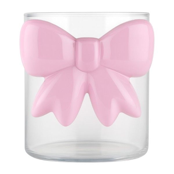 2 Piece -Clear Drinking Glass with Pink Bow Design - Transparent