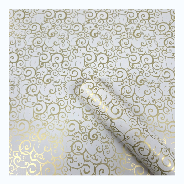 Gold Curls on White Gift Wrapping Paper Roll 10m for Presents &amp; Crafts