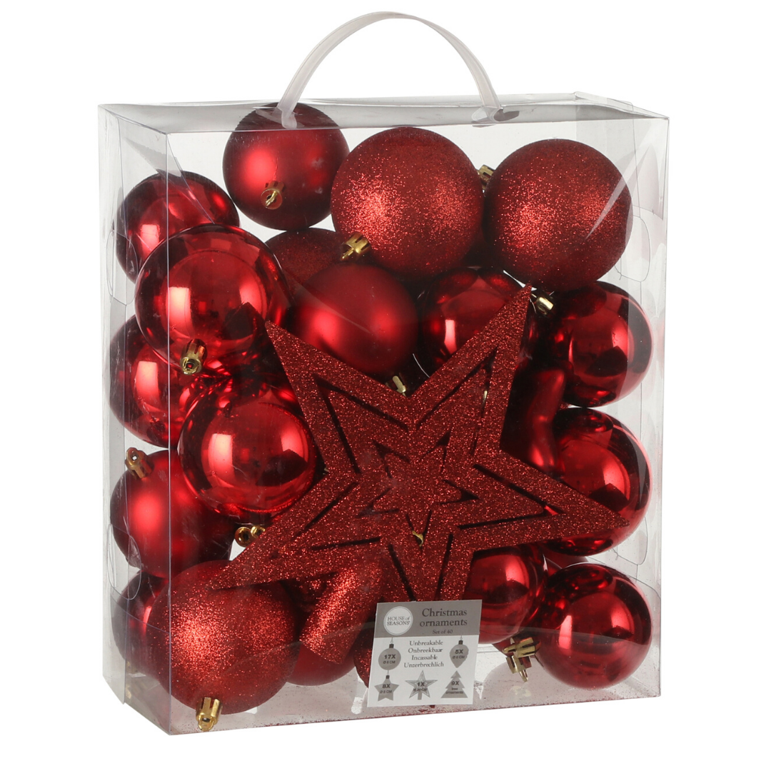 Tree decoration unbreakable 40 pieces - d8cm RED
