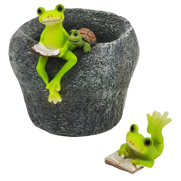 Home Garden Decor Fillable Frog Watering Hole Sculpture (12cm)