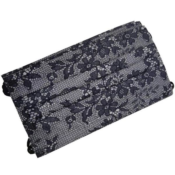 Black and White Pretty Lace Mask - Disposable 3 Ply Mask with Nose Piece