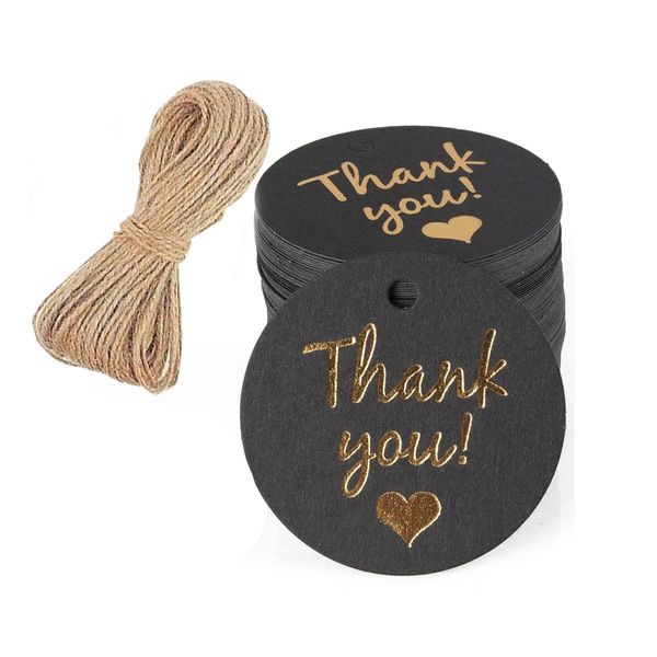 50 Thank You Paper Gift Wrapping Tags With 20m String/Rope For Party Bags