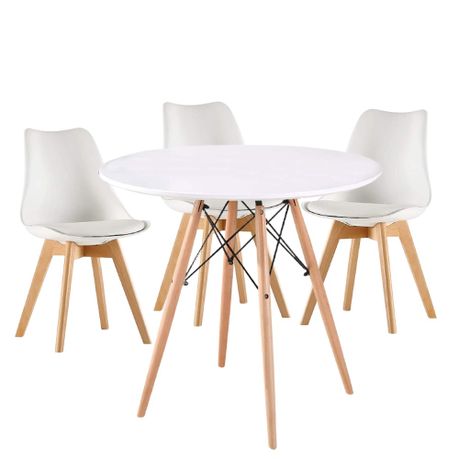 Modern Wooden Round Dining Table With 3, Wooden Dining Table And Chairs Set