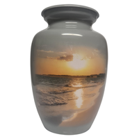 Beach Sunrise Theme Aluminium Memorial Cremation Urn For Ashes