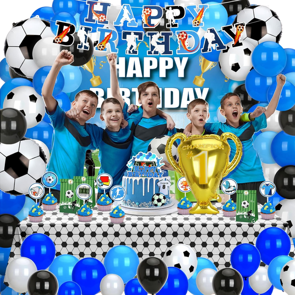 Soccer Birthday Party Decorations - 131Piece Blue Soccer