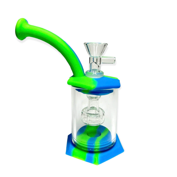 Mini Silicone Bong With Percolator Blue and Green