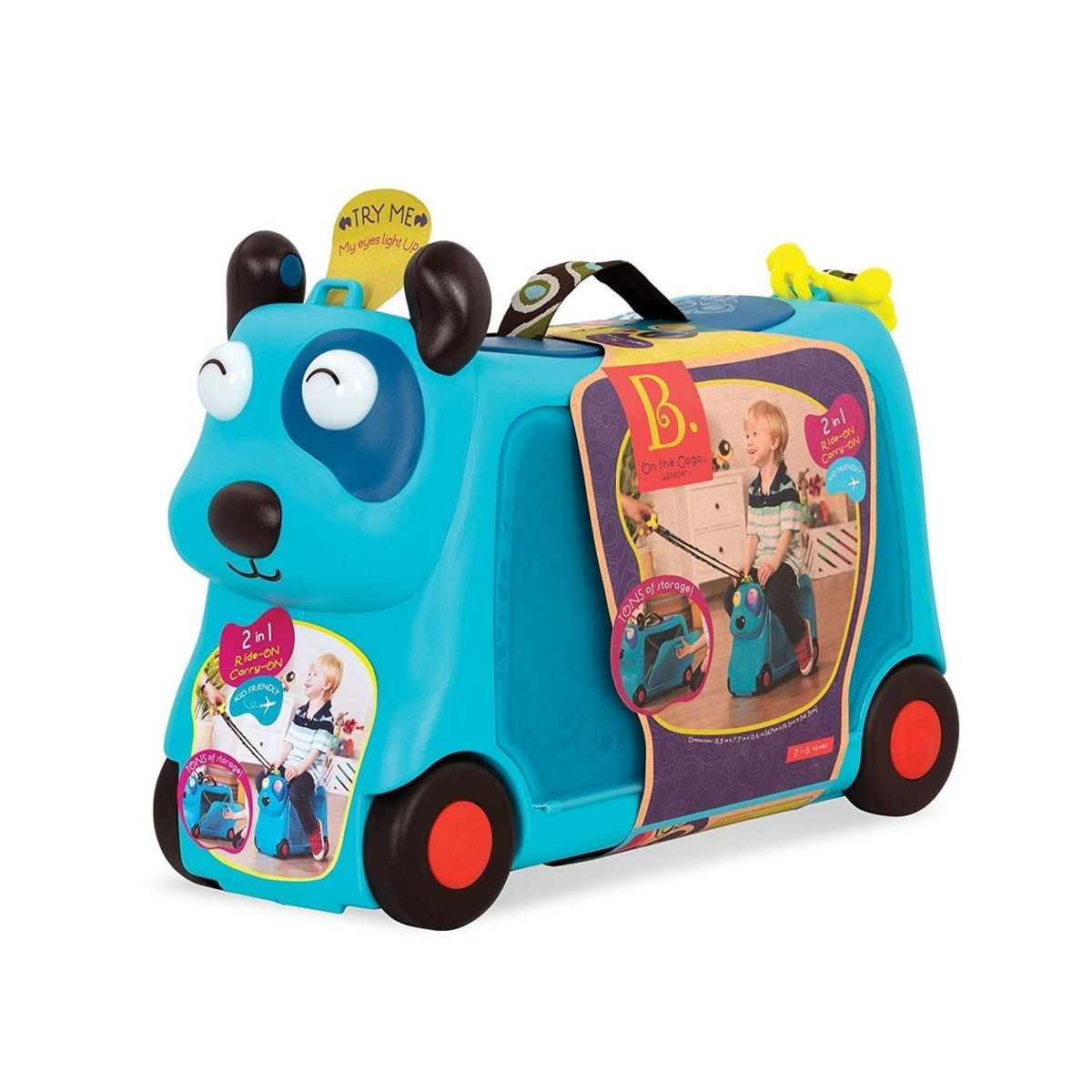 Valise Trotteur Woofer B. Toys - Valise à Roulettes Pour Enfant 2 Ans+, Avec Sons/lumières, Rangement, 50 Kg Max