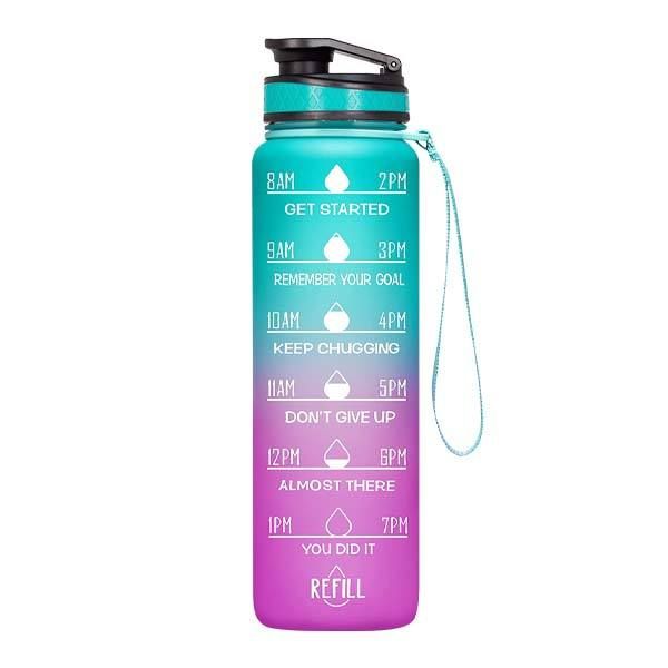 Turquoise/Purple Motivational Time Marker Water Bottle