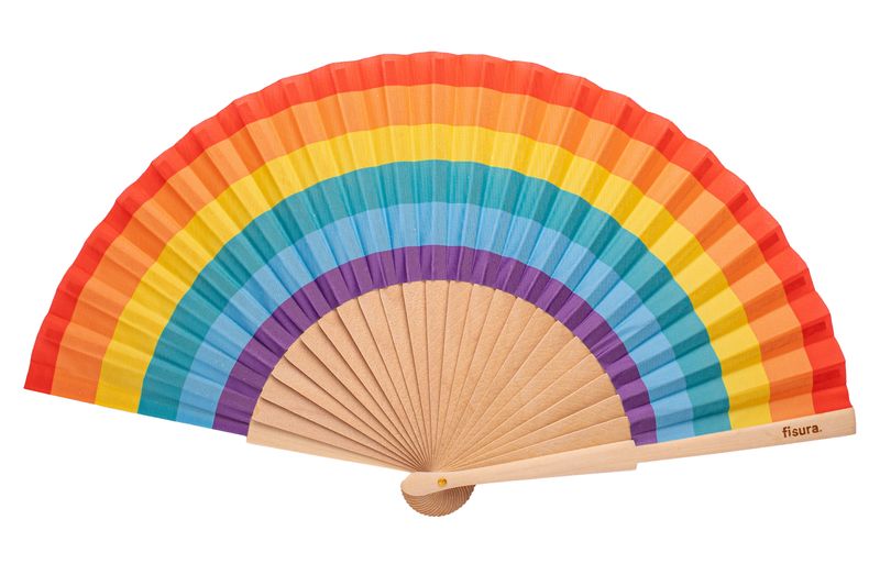 Rainbow Handheld Fan - Wood &amp; Textile