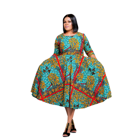 africa fashion house traditional dresses 1940s Side Slit Puff Sleeve Square Neck Dress main image 1