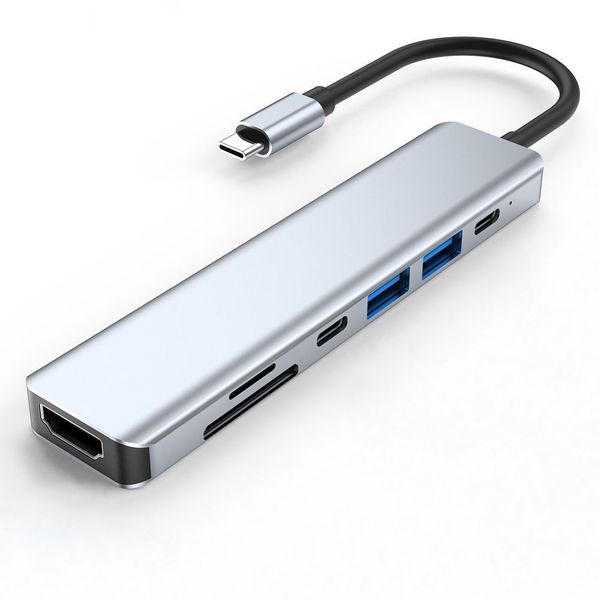 Type C To HDTV 7 In 1 Type C + PD+3USB+TF+SD + HDTV - Grey