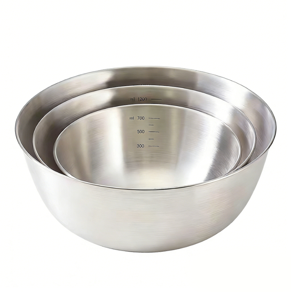 Stainless Steel Cooking Basin With Scale, Mixing Basin -3 Pieces