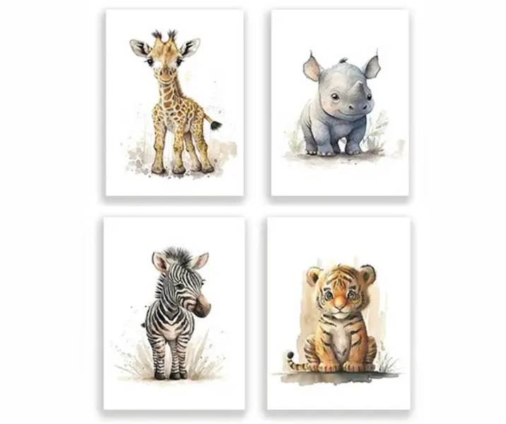 4 pieces Canvas Animal Posters, Decor Wall Art