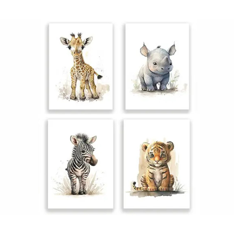 4 pieces Canvas Animal Posters, Decor Wall Art Image