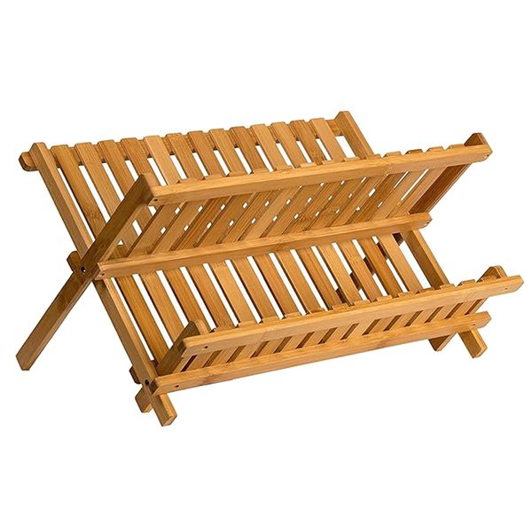 Bamboo Dish Rack Plate Rack Collapsible Compact Dish Drying Rack - 45x33cm