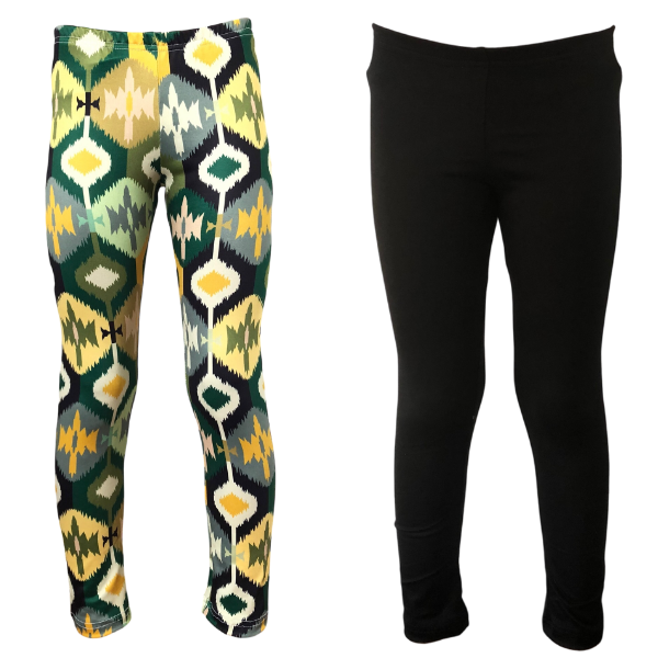 Kids-Full-Length Leggings Stone Ikat &amp; Black