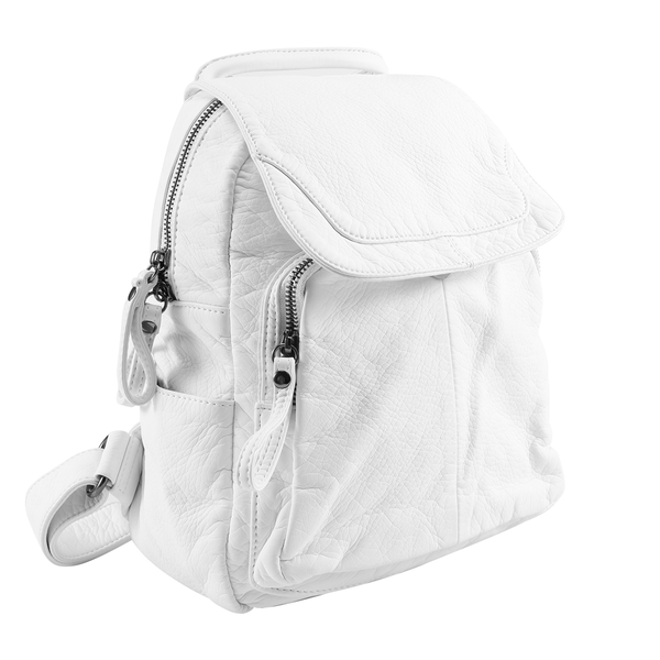 Women's Soft Leather Casual School Bag Washed School Bag-White
