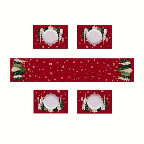 Christmas Series Linen Printed Tablecloth five-Piece Set XTP051