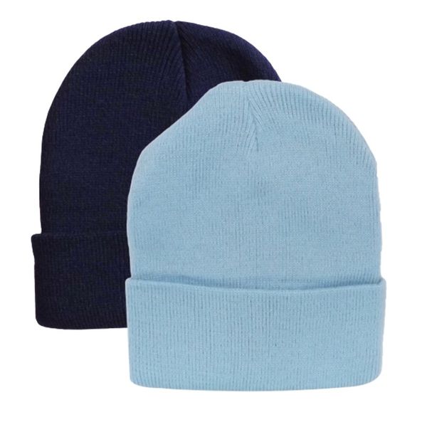 Knitted Beanie 2 Pack - Navy Blue &amp; Sky Blue