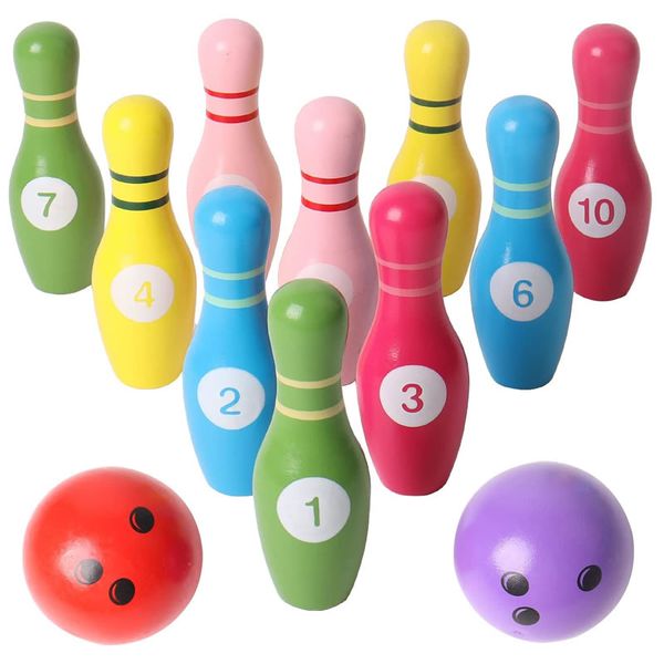 Colorful Wooden Digital Bowling Toy