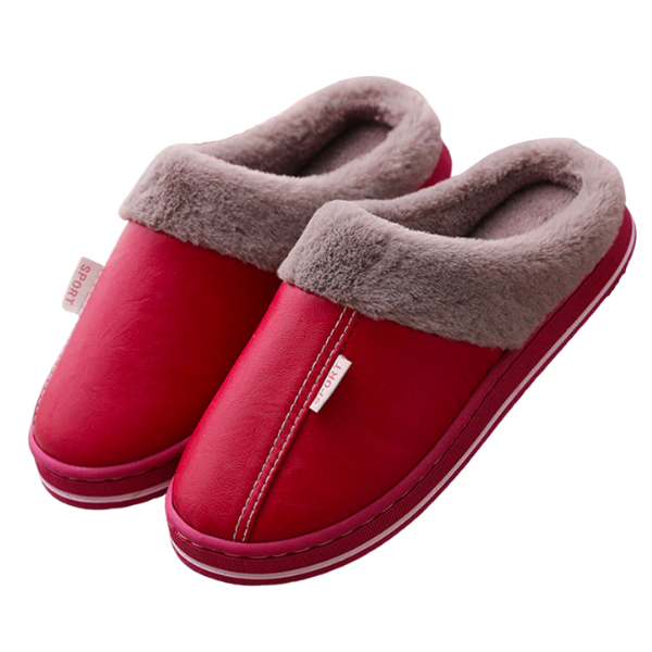 Waterproof &amp; Fluffy Plush PU Ladies Slippers